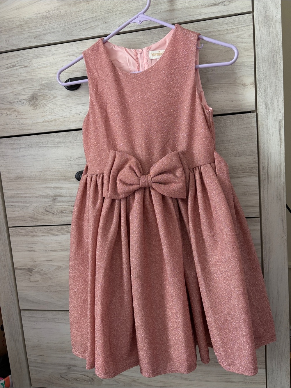 Girls Sparkle Rose Pink Bow Party Dress